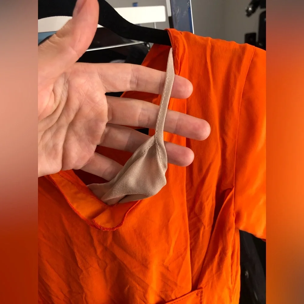 DOROTHEE SCHUMACHER Women’s Midi Silk Orange Dress With Waist Straps (XS, US 2) - Picture 8 of 12